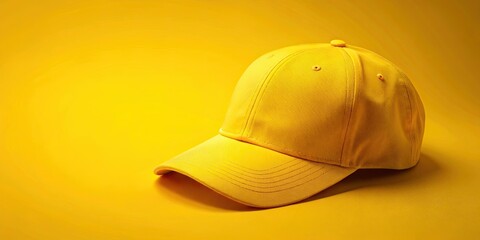 Fototapeta premium Yellow cap mockup on background for customization, mockup, yellow, cap, hat, accessory, headwear, template,cut out, clothing