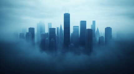 Fototapeta premium Virtual Reality Skyline in Foggy Atmosphere