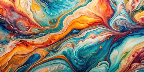 Abstract flow acrylic and watercolor marble painting with a color wave texture background