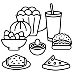 Line Art snacks food vector art collection on white background for healthy food project