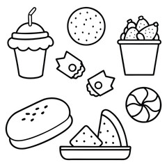 Line Art snacks food vector art collection on white background for healthy food project