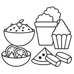 Line Art snacks food vector art collection on white background for healthy food project