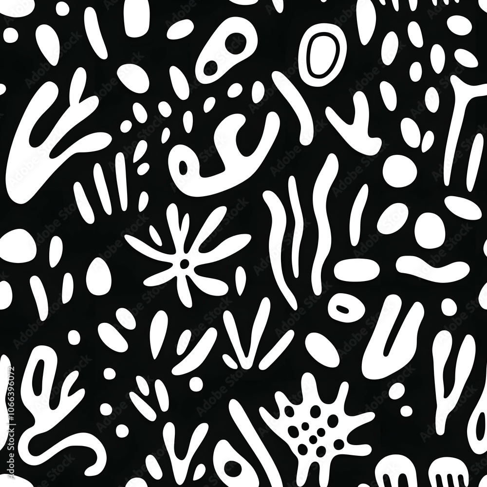 Aufkleber abstract white shapes on a black background create a modern and stylish pattern.