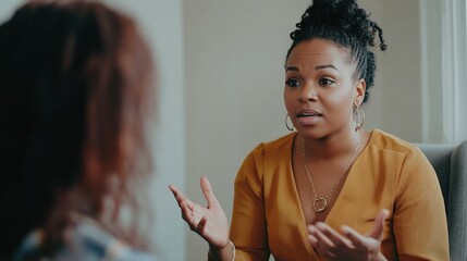 Two women are talking to each other