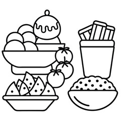 Line Art snacks food vector art collection on white background for healthy food project