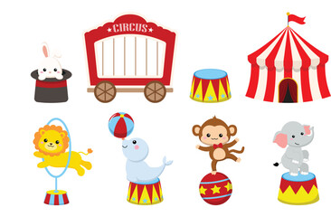 Cute trained circus animals set clip art