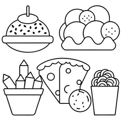 Line Art snacks food vector art collection on white background for healthy food project