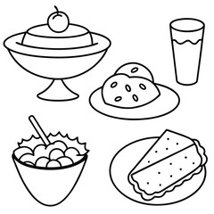 Line Art snacks food vector art collection on white background for healthy food project
