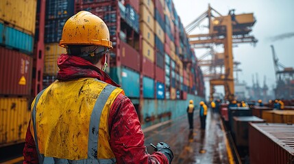Cargo Ship Worker Safety Industrial Logistics Container Port