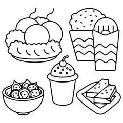 Line Art snacks food vector art collection on white background for healthy food project