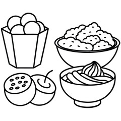 Line Art snacks food vector art collection on white background for healthy food project