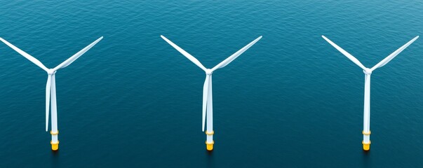 Aerial View of Large Wind Turbines in Ocean Setting