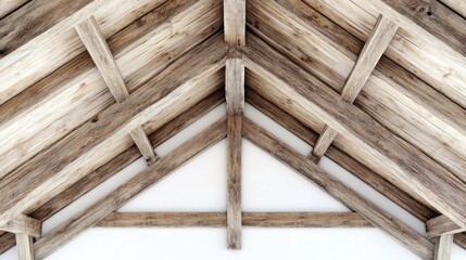 A wooden roof structure with light-colored beams and supports.