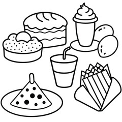 Line Art snacks food vector art collection on white background for healthy food project