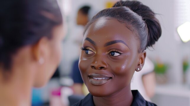 Makeup Masterclass: A woman leads a vibrant makeup workshop, sharing empowering tips and tricks to help others enhance their beauty and express themselves.