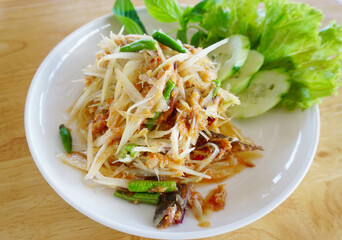 Mackerel spicy papaya salad, Thai cuisine