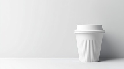 A white disposable coffee cup with a lid, on a plain white background.
