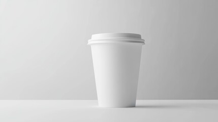 A plain white disposable coffee cup with a lid.
