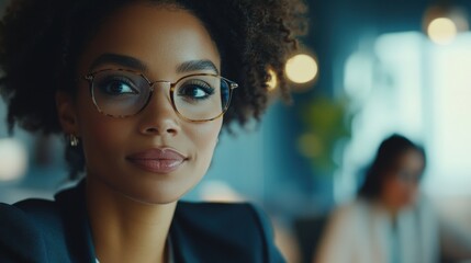 Fototapeta premium A woman wearing glasses is looking at the camera