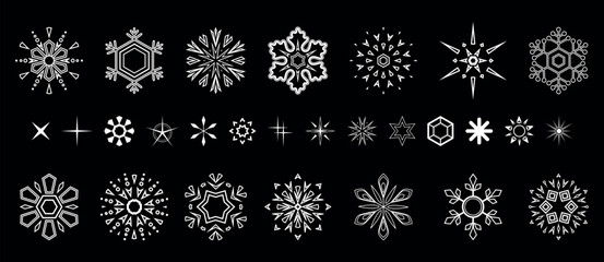 Snowflakes icon collection. Graphic modern black and white ornament.