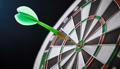 Focused Success: Bullseye Moment with Green Dart at the Center of the Target