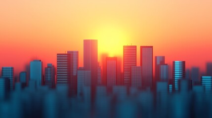 Obraz premium Urban Sunrise with Digital Connection Theme