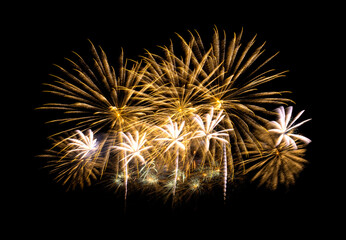 Obraz premium Golden firework sparkling on black background for celebration and anniversary