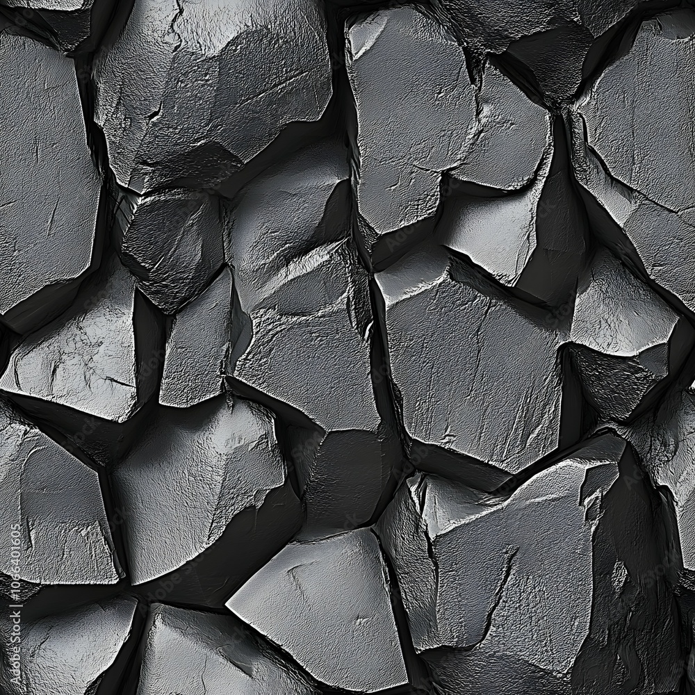 Poster a close-up of rough, dark gray rock face. the texture and pattern of the rock are visible.