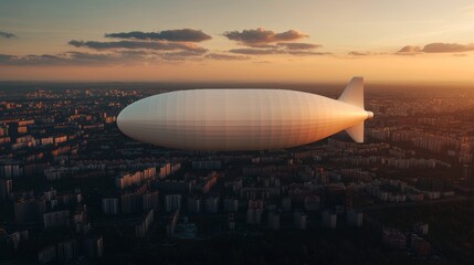 Fototapeta premium Futuristic Airship Gliding Over Urban Landscape