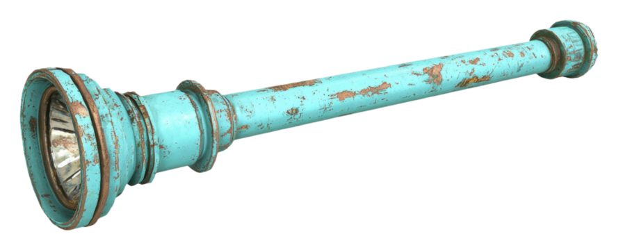 Explore the unique design and history of an antique turquoise lens tube for photography transparent background