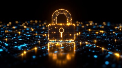 Glowing Digital Lock on Abstract Background
