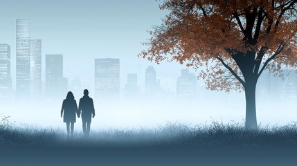 Romantic Couple Celebrating in a Serene Urban Landscape