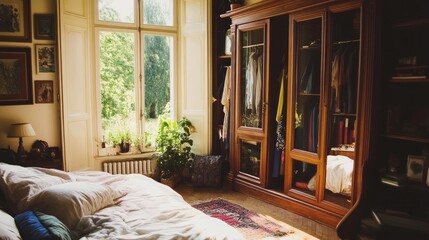 Cozy Vintage Bedroom with Stylish Wardrobe