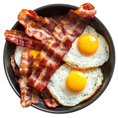 Indulge in a delicious breakfast with crispy bacon and sunny-side up eggs for a perfect morning meal transparent background