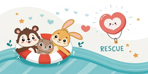 Fototapeta premium minimalist cute cartoon animal rescue background