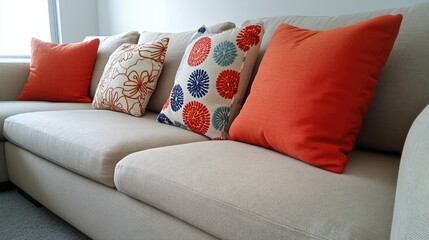 Decorative Floral Embroidered Pillows on Sofa