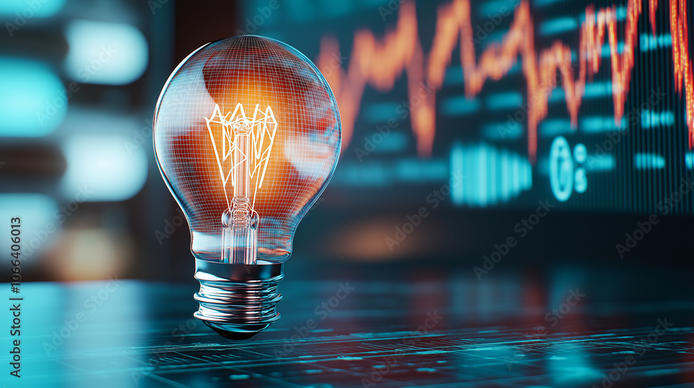 Aufkleber glowing light bulb on digital background symbolizes innovation and technology. vibrant display of da