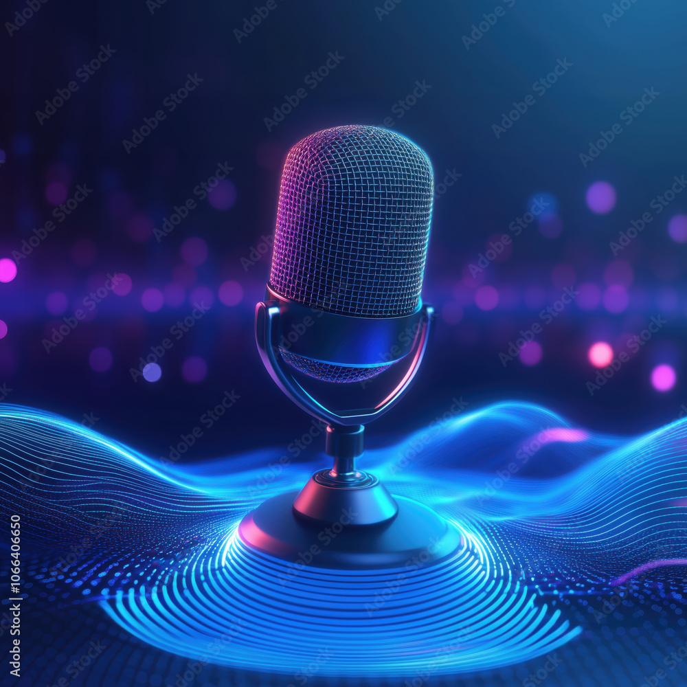 Aufkleber high tech microphone with sound waves creating vibrant atmosphere