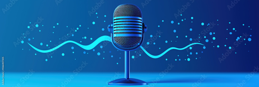 Poster rounded microphone with sound waves creating vibrant atmosphere