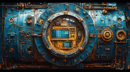 Fototapeta premium Futuristic Digital Vault with Circuitry and Display