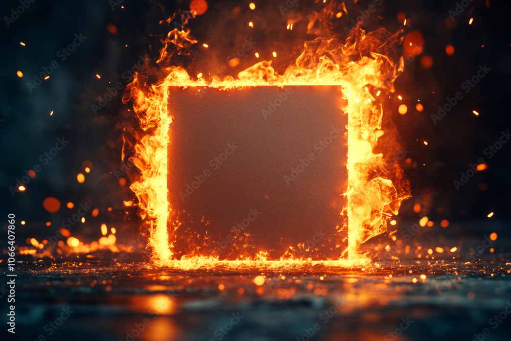 Poster create stunning visuals by designing a fiery square frame with dynamic textures and vibrant colors t