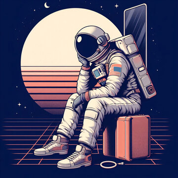astronaut in space. retrowave vibe.