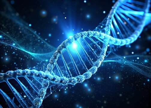 DNA helix pattern on a black backdrop showing the spiral molecular structure in a 3D scientific illustration