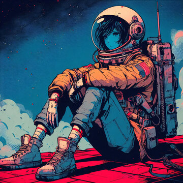 astronaut in abandoned space.