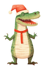Fototapeta premium PNG Happy crocodile celebrating Christmas wearing Santa hat christmas drawing animal.