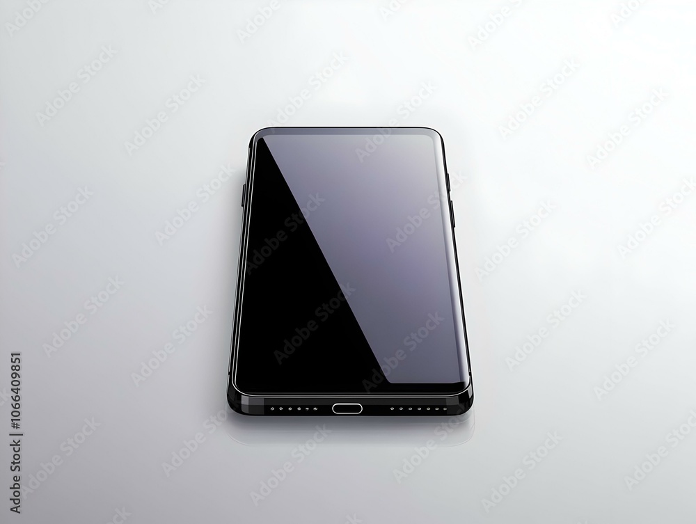 Poster flat glossy smartphone on plain desk with copy space, crisp image of modern device symbolizing conne