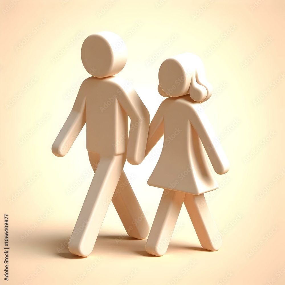 Poster 3d plain beige background two generations walking side by side unity growth support image multi gene