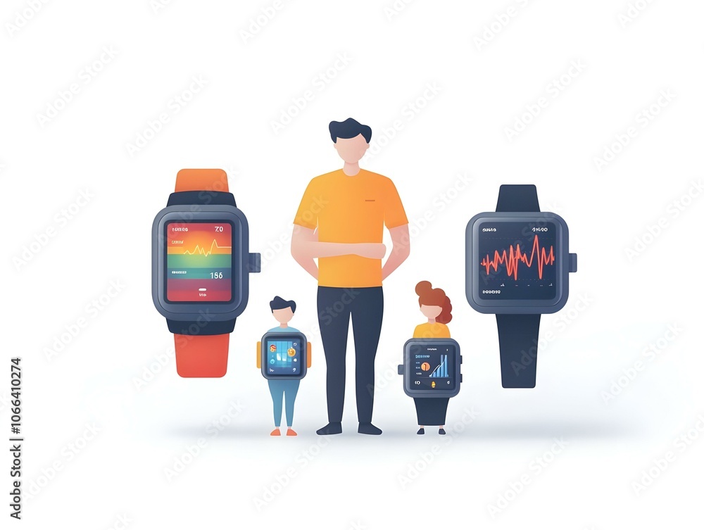 Aufkleber flat macro shot family holographic pulses syncing smartwatches concept - macro focus on synchronizat