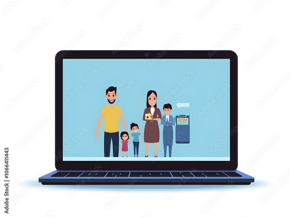 Aufkleber flat glossy laptop family video call interface high resolution image plain background ample copy spa