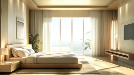 Fototapeta premium Bright and Airy Bedroom in a Natural Style